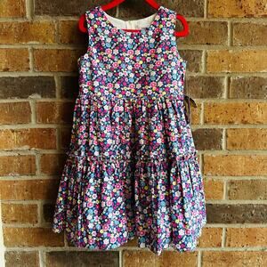 Popatu Kids Girls Blue Floral Round Neck Ruffle Sleeveless Casual Dress Size 5